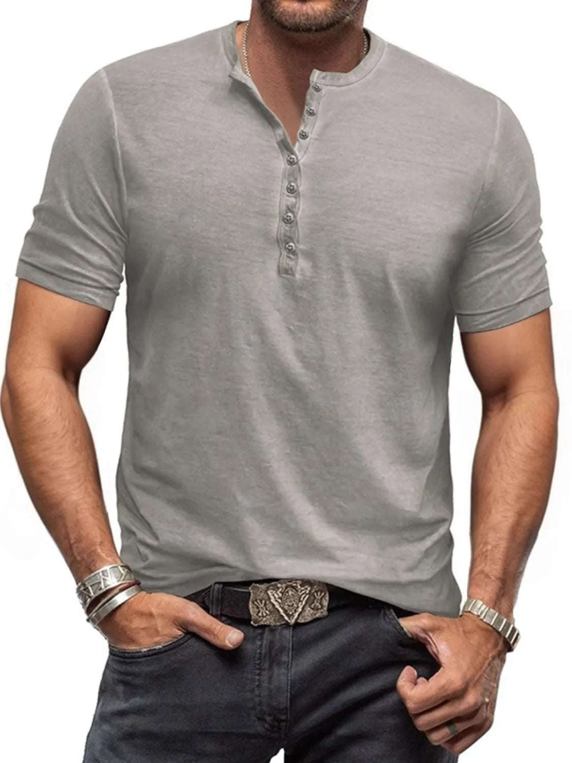 Men's Full Size Button Detail Short Sleeve Polo Plus Size NicholesGifts