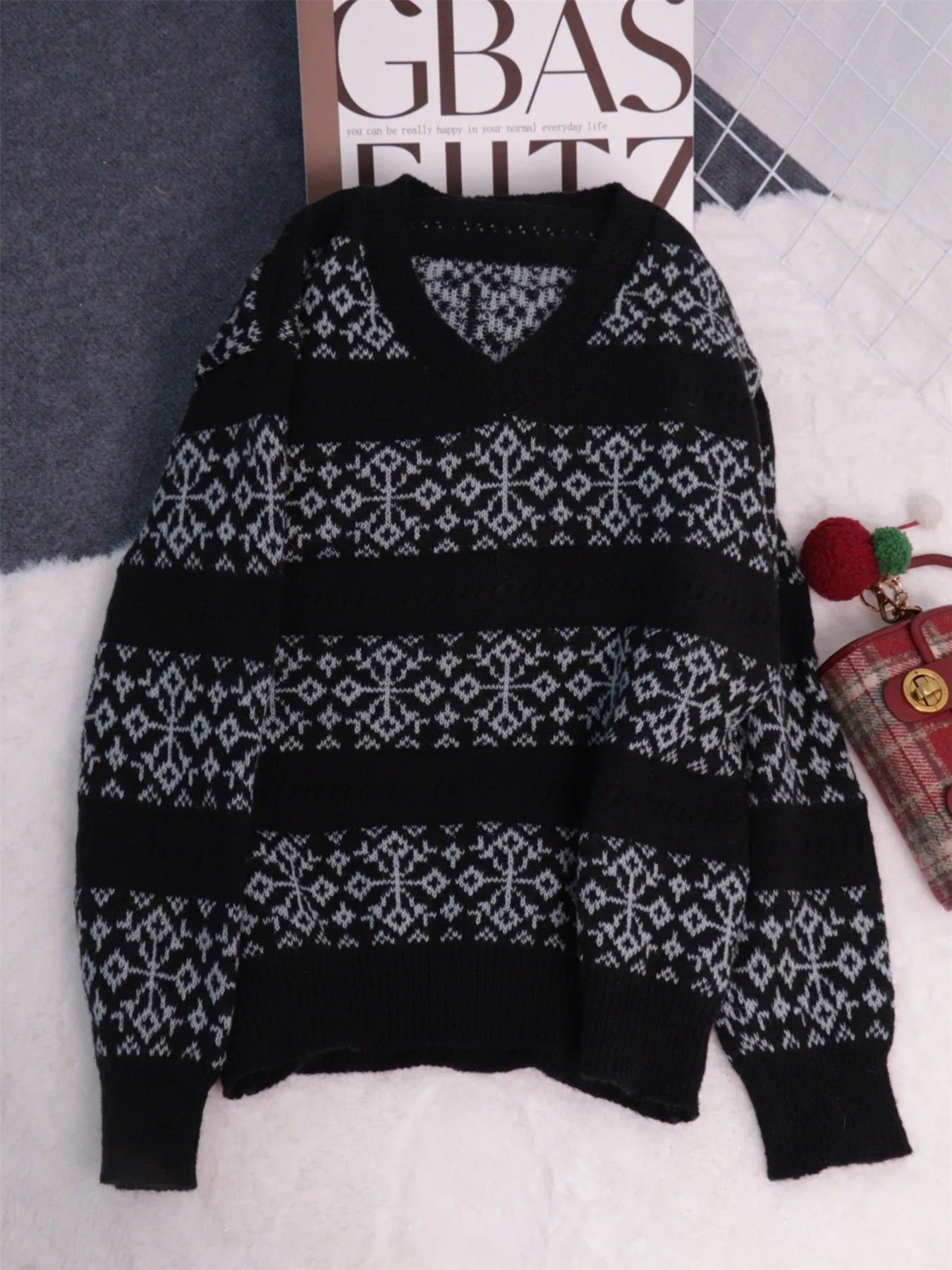 Contrast Ribbed hem Long Sleeve Sweater