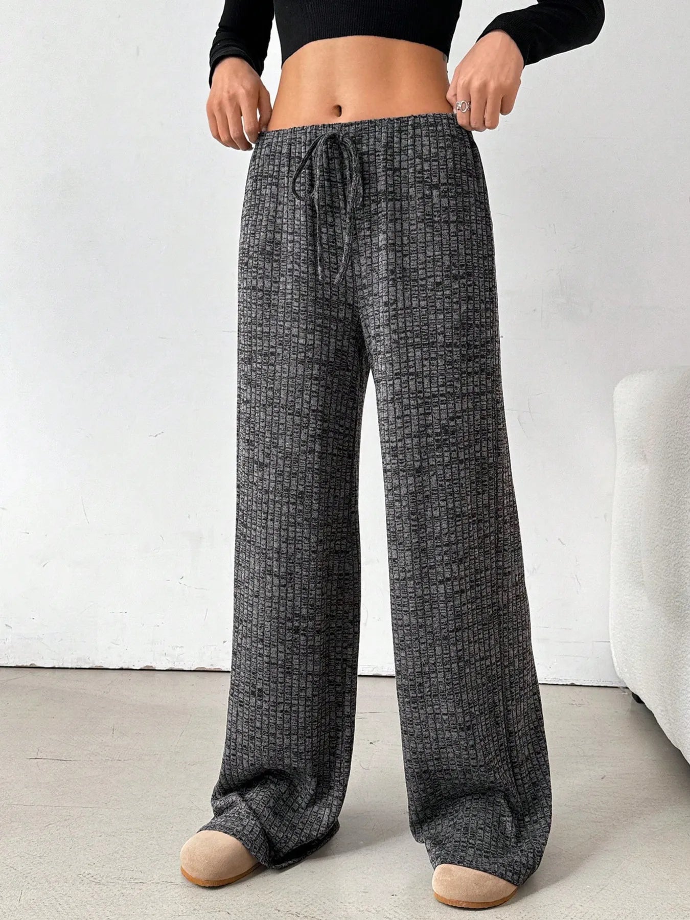 Women Striped Wide Leg Drawstring Pants nicholesgifts