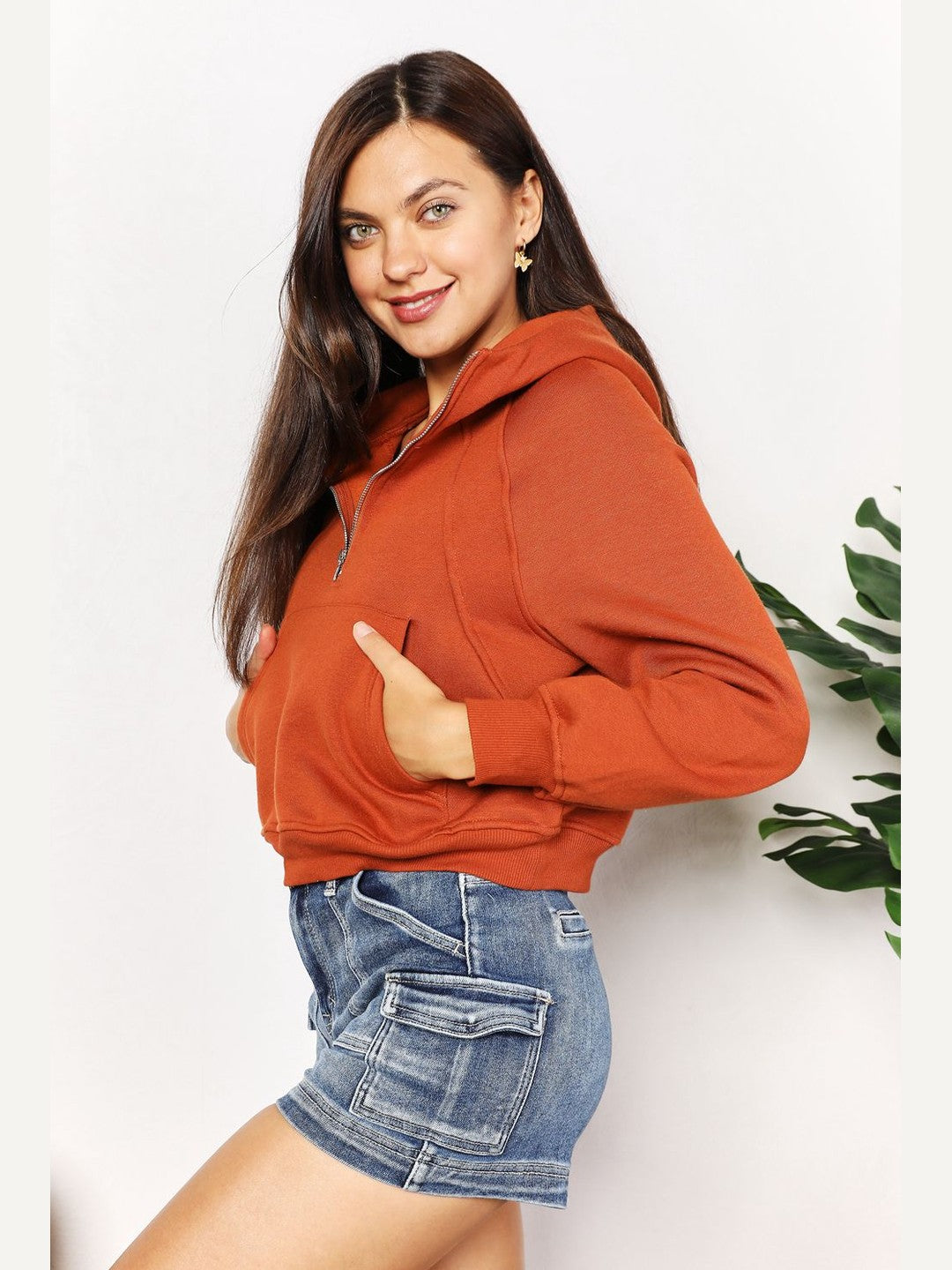 Double Take Half-Zip Long Sleeve Hoodie nicholesgifts