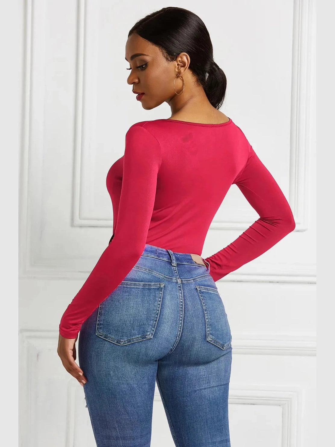 Half Zip Scoop Neck Long Sleeve Bodysuit nicholesgifts