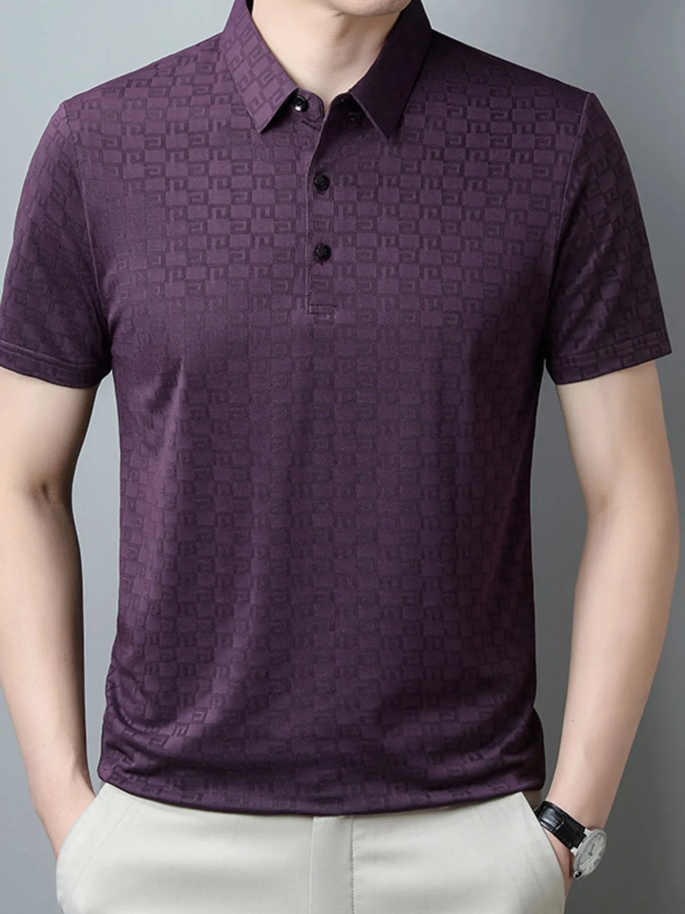 Men's Plus Size Breathable Textured Pattern Polo NicholesGifts