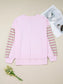 Exposed Seam Color Block Striped Patchwork Loose Henley Sweatshirt nicholesgifts
