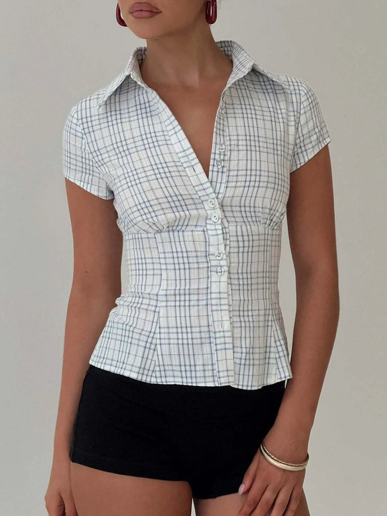 Plaid Short Sleeve Button-Up Shirt