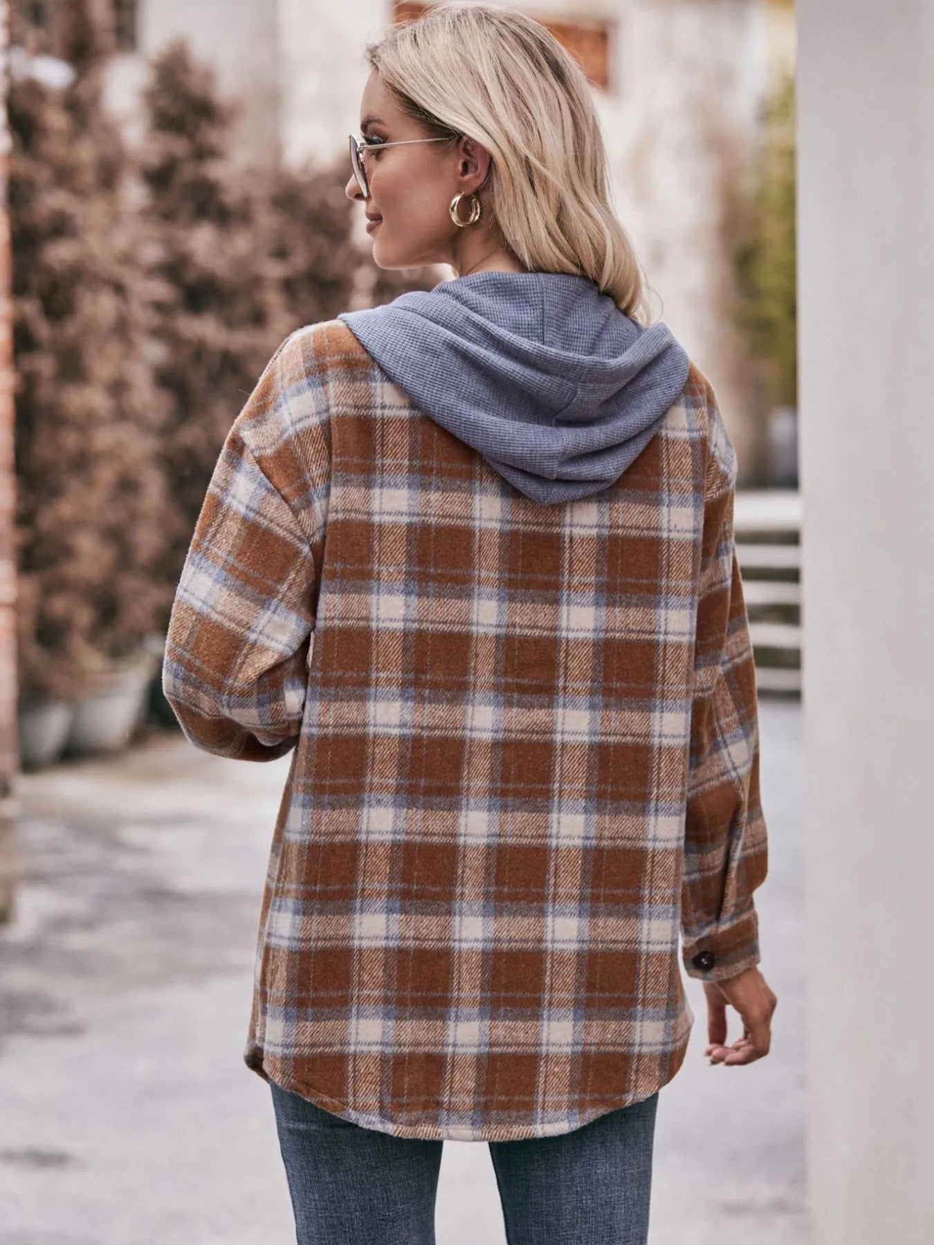 Oversized Plaid Button Up Shacket Trendsi