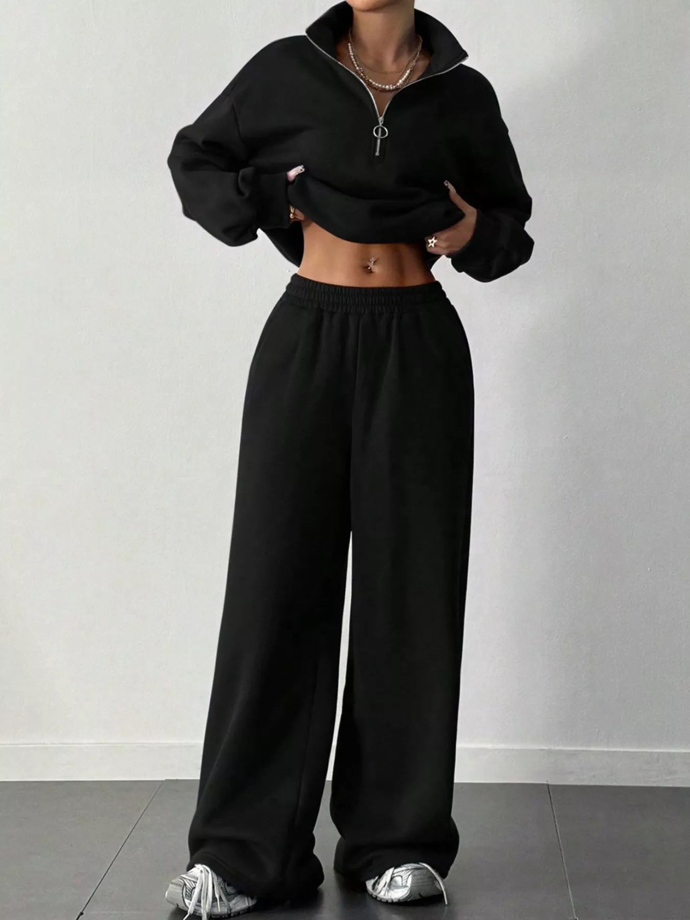 Half-Zip Long Sleeve Sweatshirt and Pants Set nicholesgifts