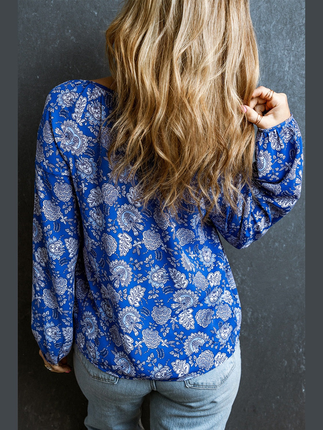 Women Floral Notched Neck Balloon Sleeve Blouse