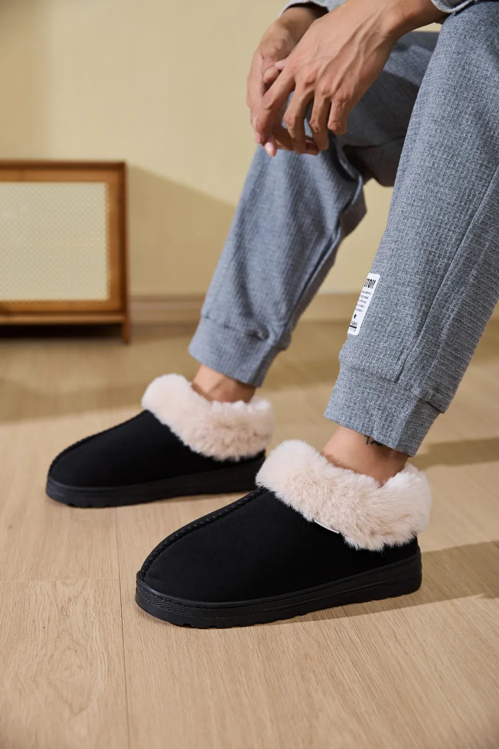 Women Faux Fur Round Toe Platform Slippers nicholesgifts