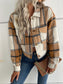 Women Perfee Plaid Button Up Drop Shoulder Cropped Jacket nicholesgifts