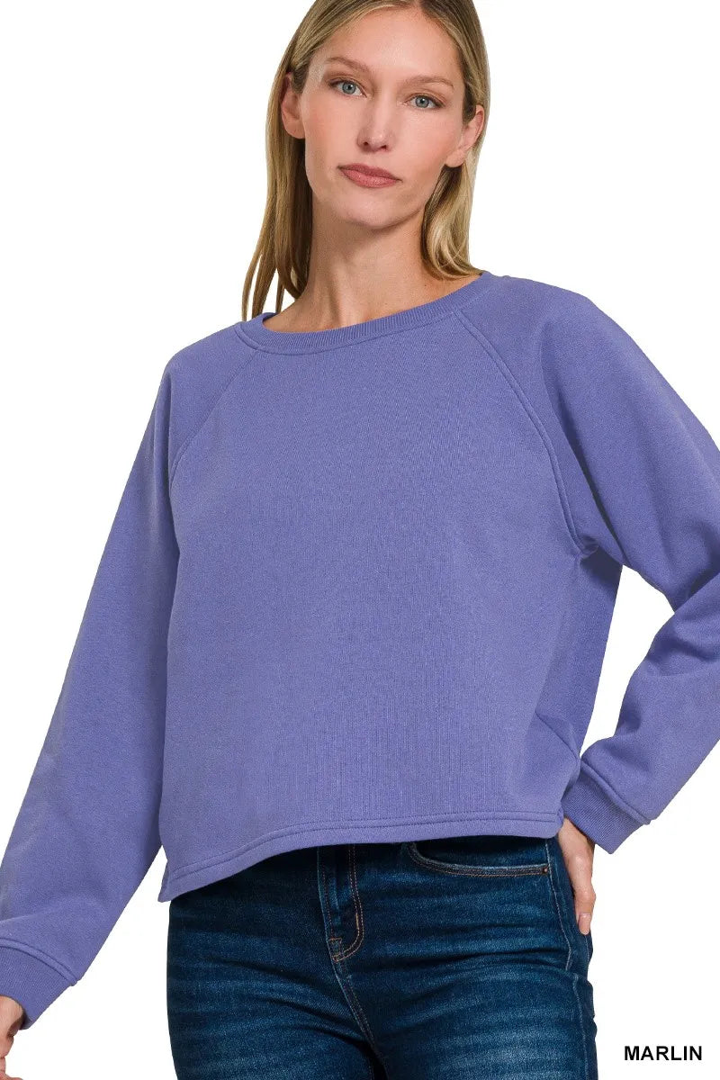 Zenana Fleece Raglan Round-Neck Sweatshirt