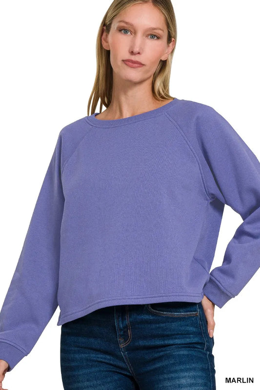 Zenana Fleece Raglan Round-Neck Sweatshirt