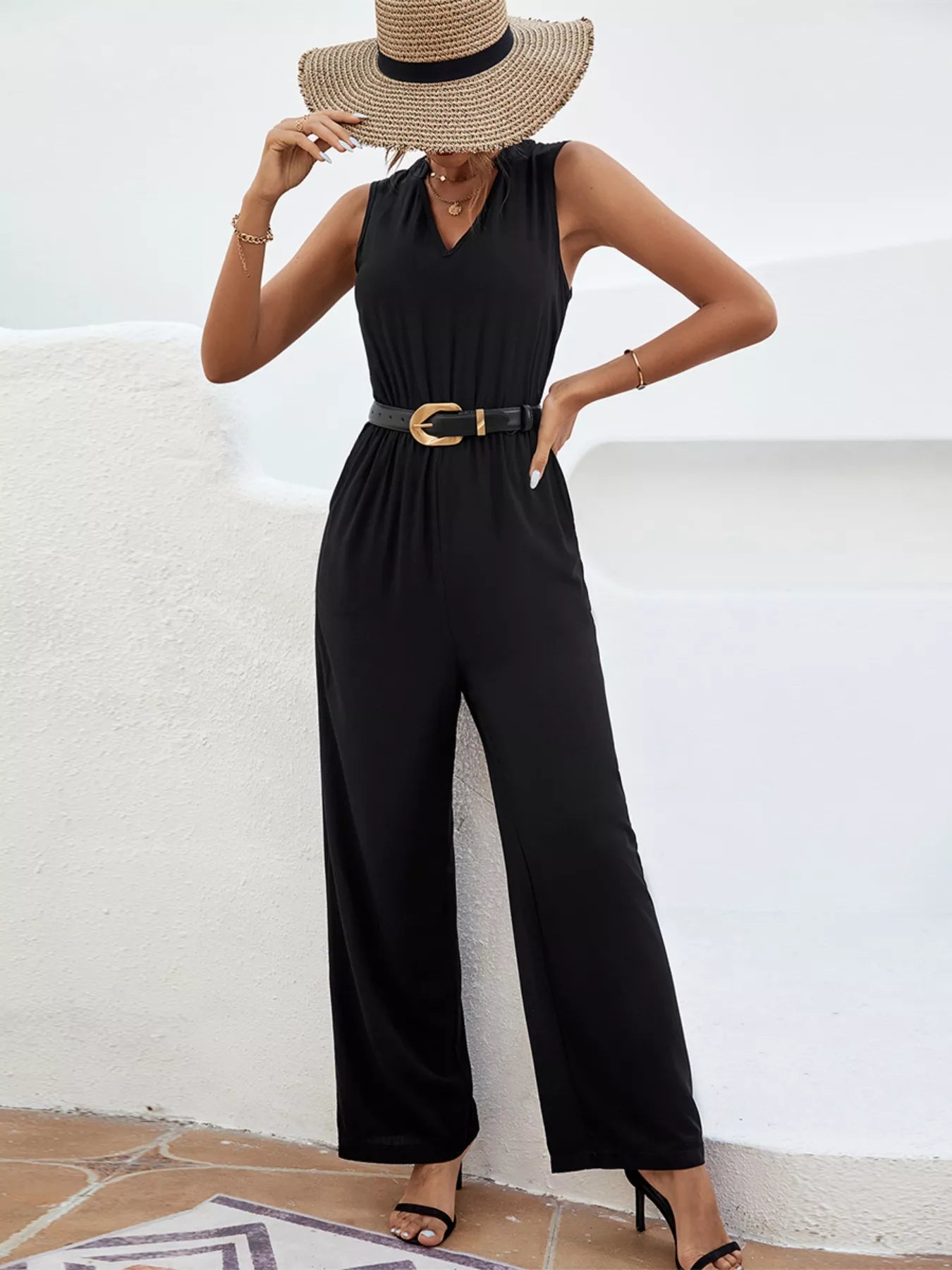 Sleeveless V-Neck Wide Leg Jumpsuit nicholesgifts