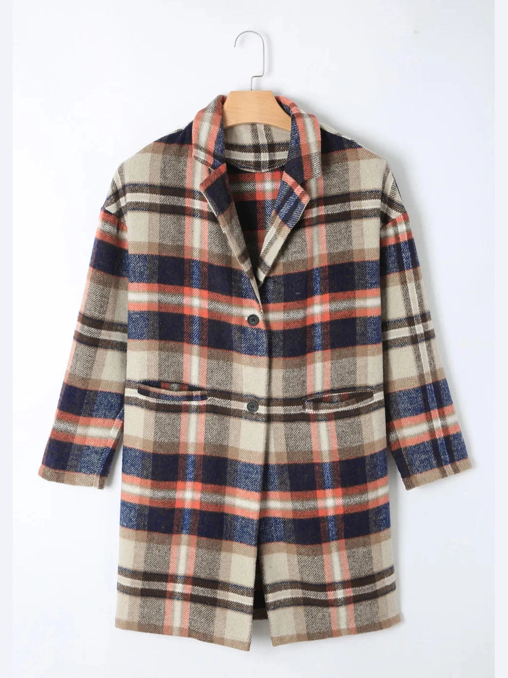 Plaid Longline Jacket with Pockets nicholesgifts