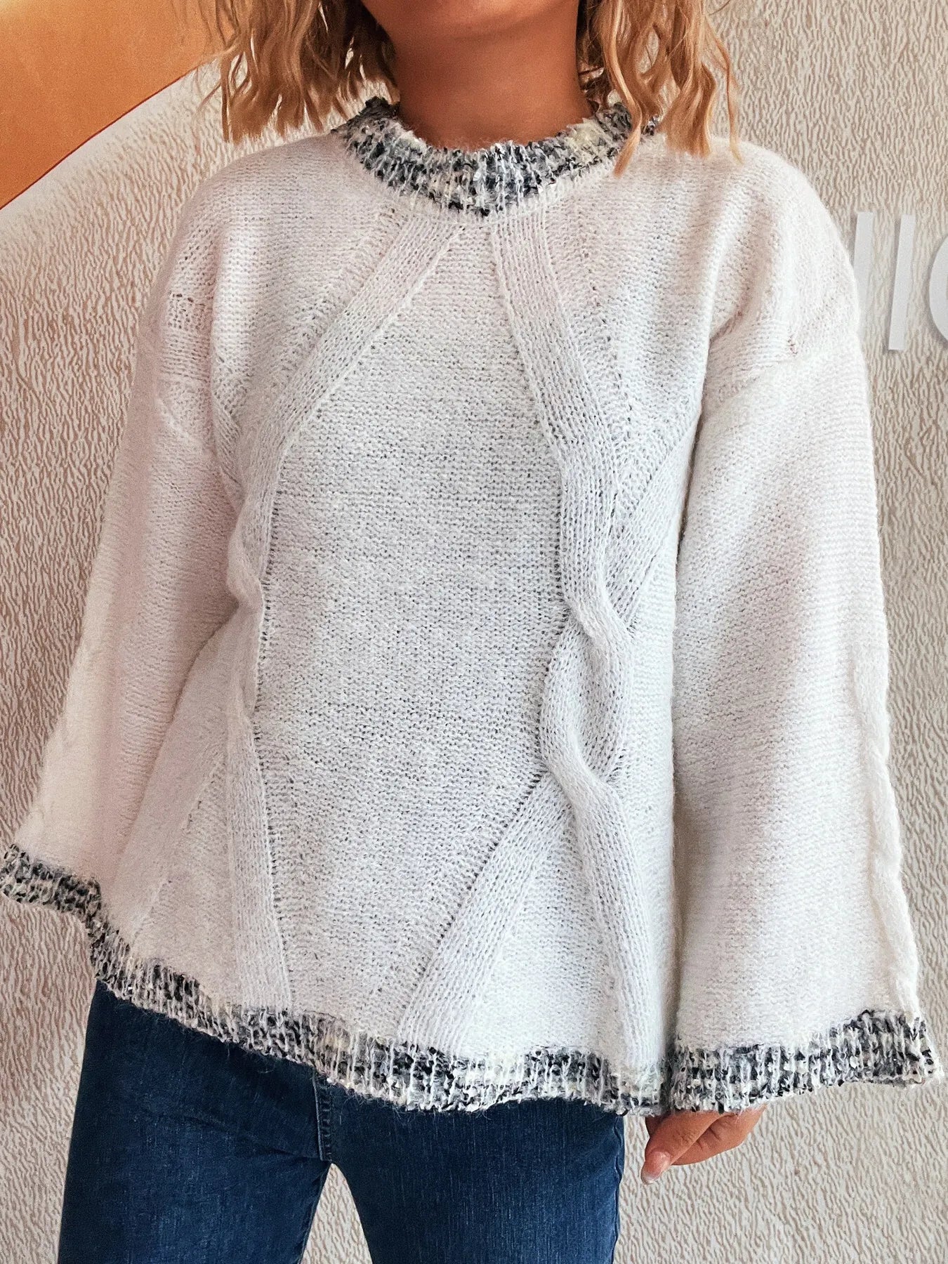 Women Contrast Trim Detail Round Neck Sweater