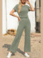 Ribbed Short Sleeve Wide Leg Jumpsuit nicholesgifts