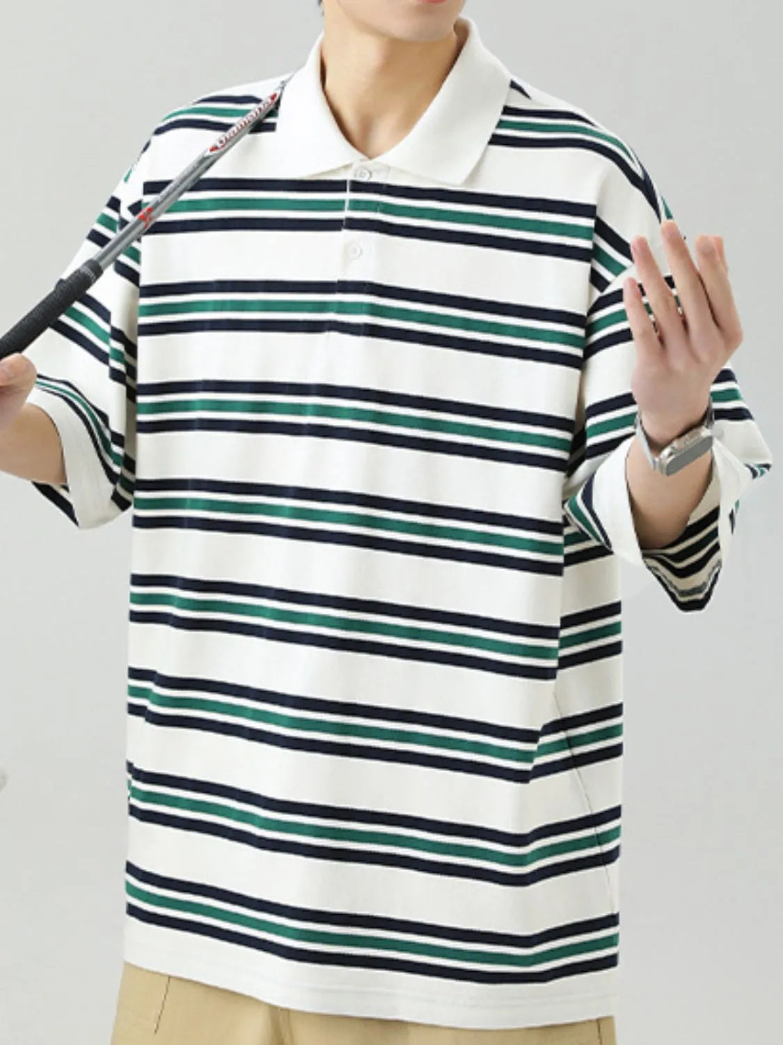 Men's Striped Collared Neck Half Sleeve Polo Trendsi