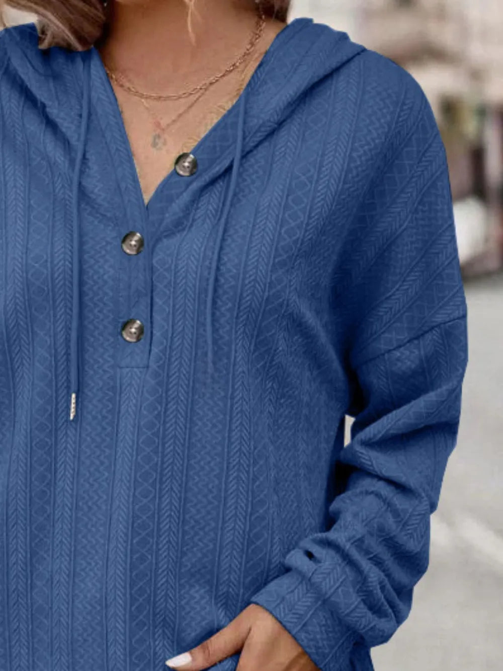 Drawstring Dropped Shoulder Long Sleeve Hoodie Trendsi