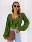 Bow V-Neck Long Sleeve Cropped Sweater nicholesgifts