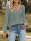 Lace Trim V-Neck Blouse with Flounce Sleeves nicholesgifts