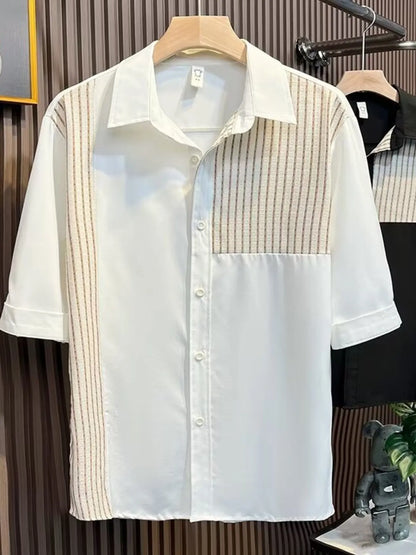 Men's Plus Size Knit Panel Short Sleeve Shirt nicholesgifts