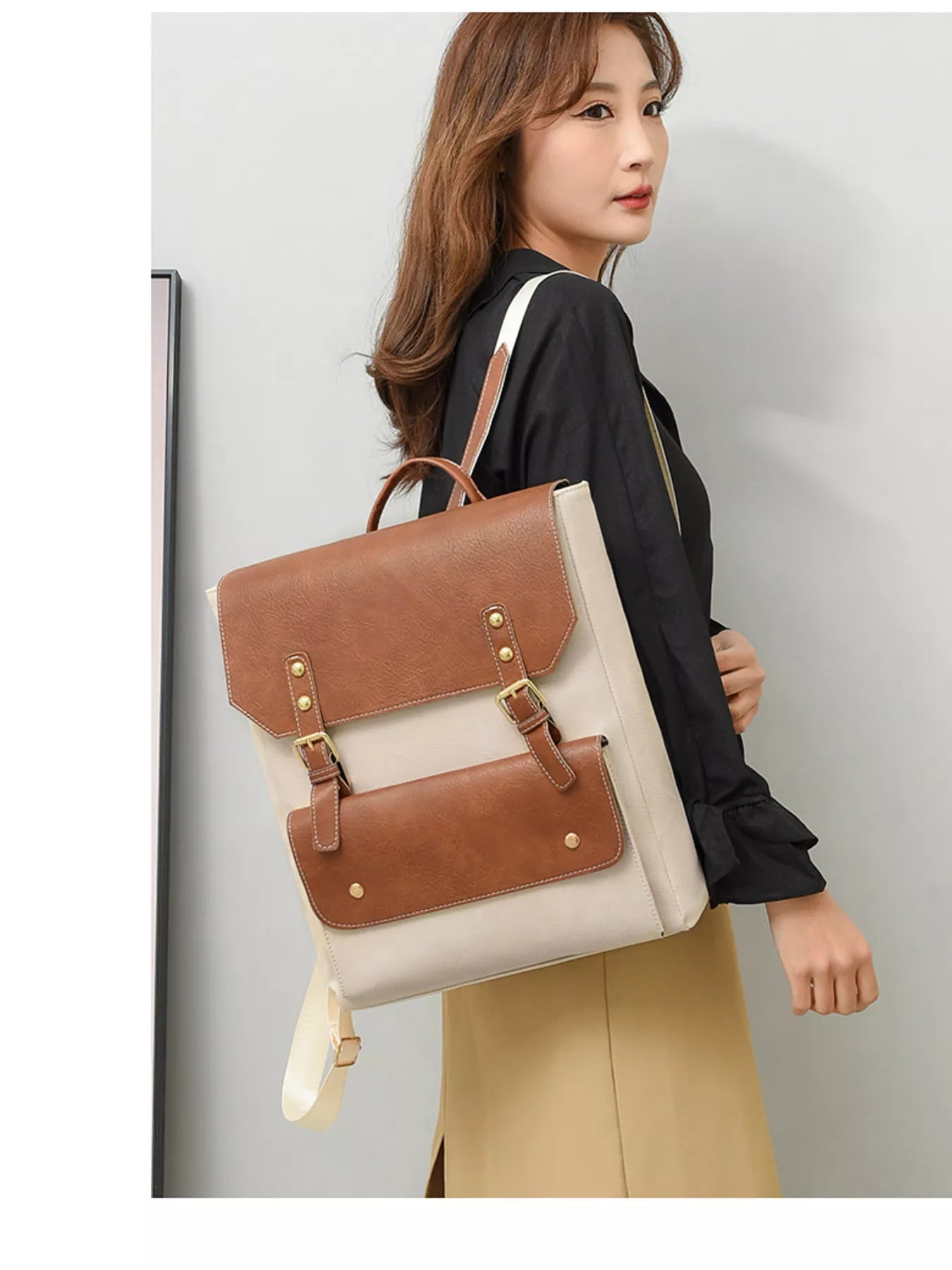 Two Tone Buckle Backpack Bag nicholesgifts
