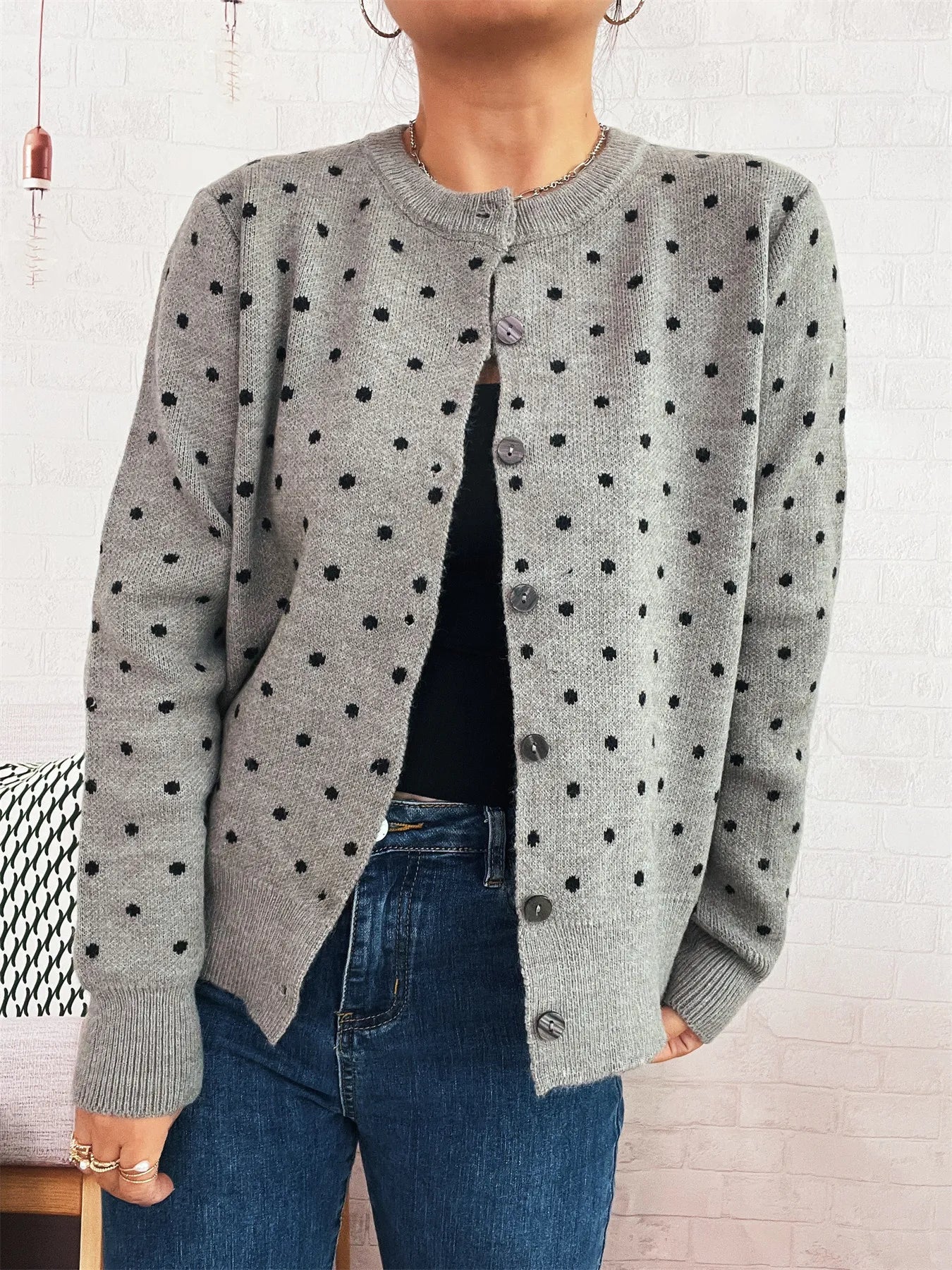 Polka Dot Button-Up Cardigan