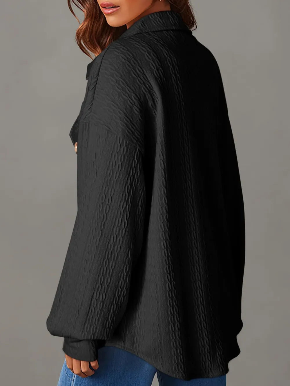 Textured Button Up Long Sleeve Shacket nicholesgifts