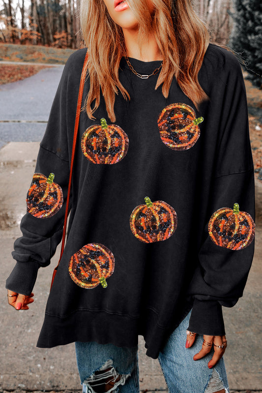 Pumpkin Print Dropped Shoulder Sweatshirt NicholesGifts