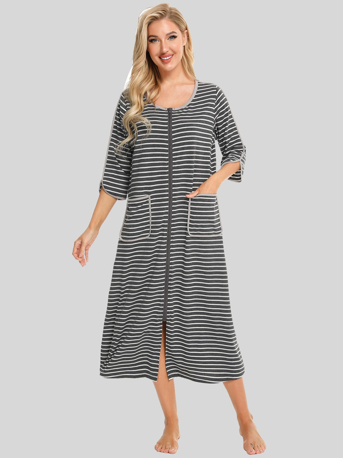 Round Neck Three-Quarter Sleeve Midi Night Dress nicholesgifts