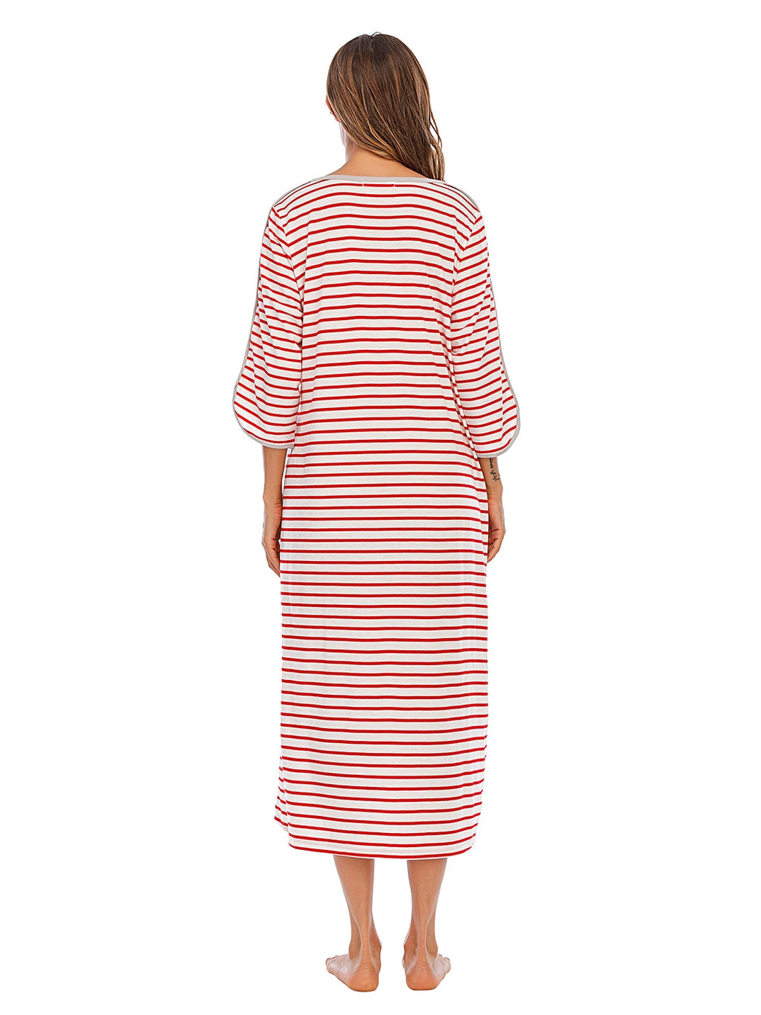Round Neck Three-Quarter Sleeve Midi Night Dress nicholesgifts