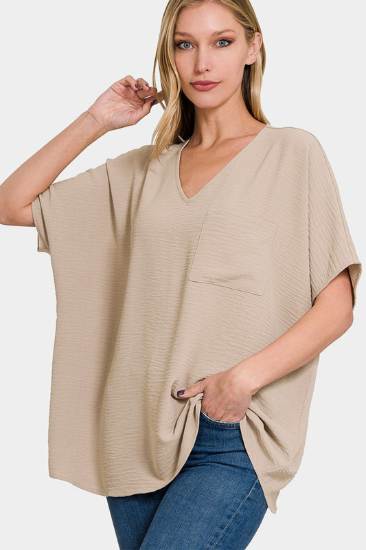 Zenana Full Size Texture V-Neck Short Sleeve Top nicholesgifts