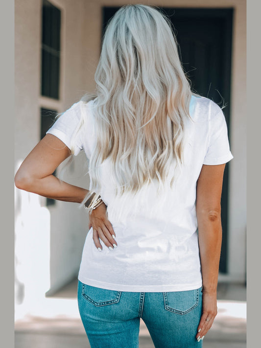 Letter Graphic Round Neck Short Sleeve T-Shirt nicholesgifts