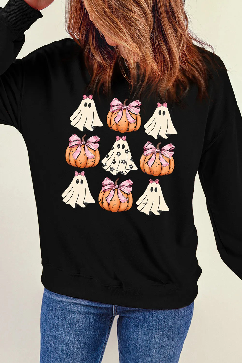 Pumpkin & Ghost Round Neck Long Sleeve Sweatshirt NicholesGifts