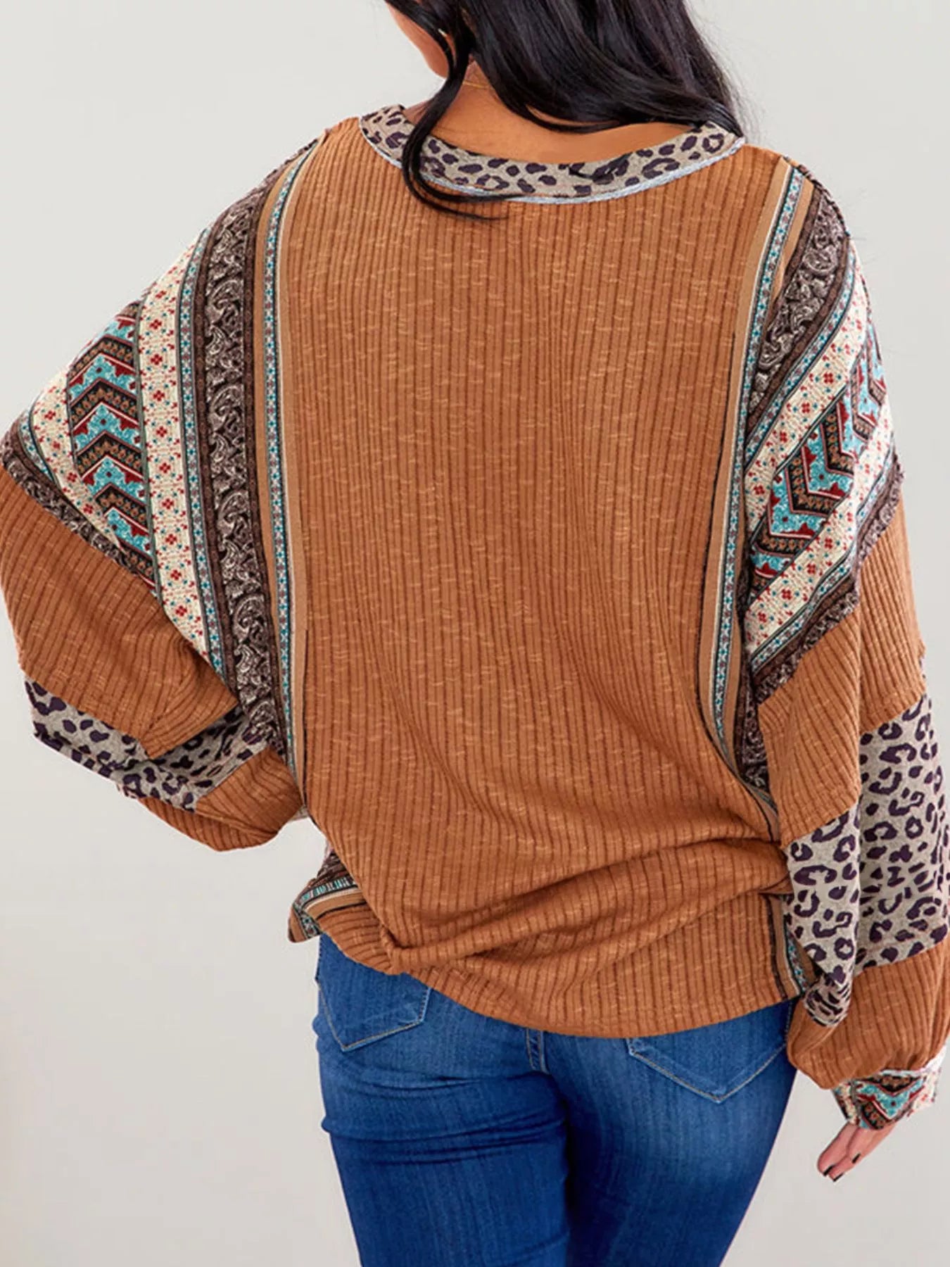 Leopard Color Block Ribbed Top nicholesgifts