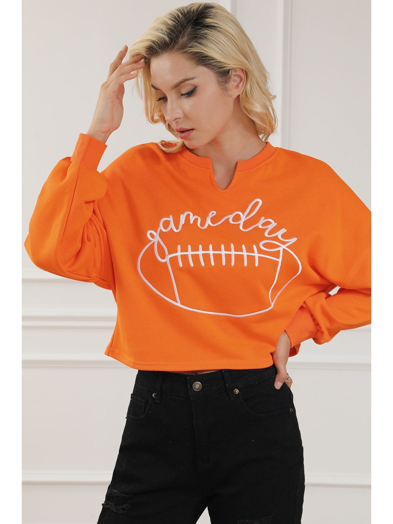 Women Game Day Football Graphic Notched Sweatshirt nicholesgifts