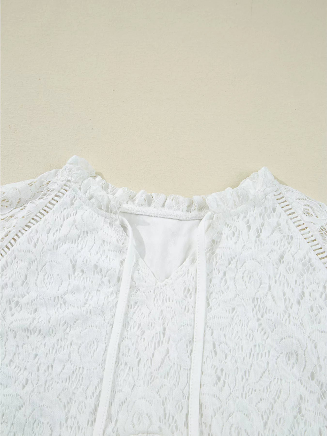 Tie Neck Lace Ruffle Detail Long Sleeve Blouse Trendsi