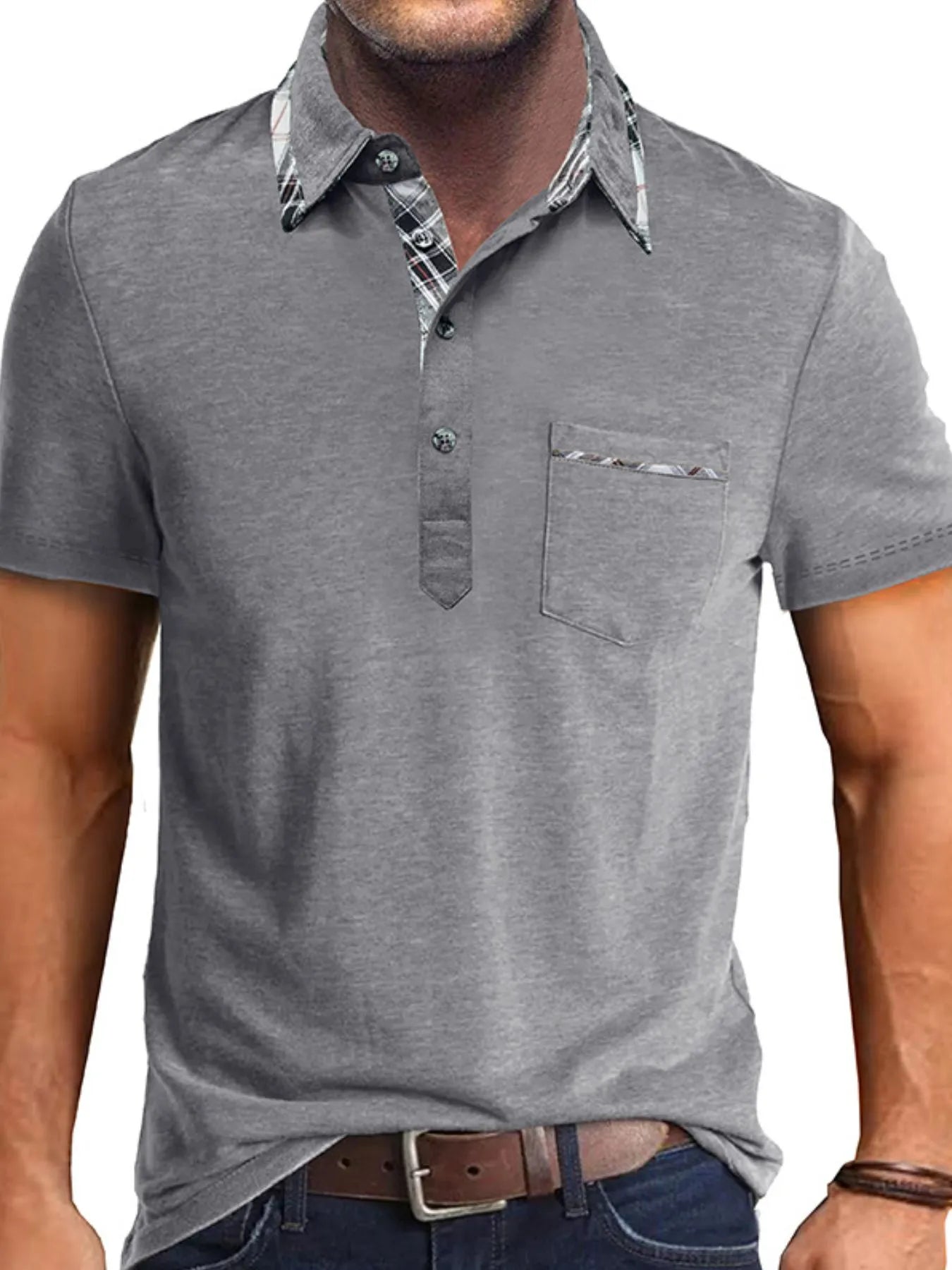 Men's Full Size Classic Plaid Collar Cotton Polo Shirt Plus Size NicholesGifts