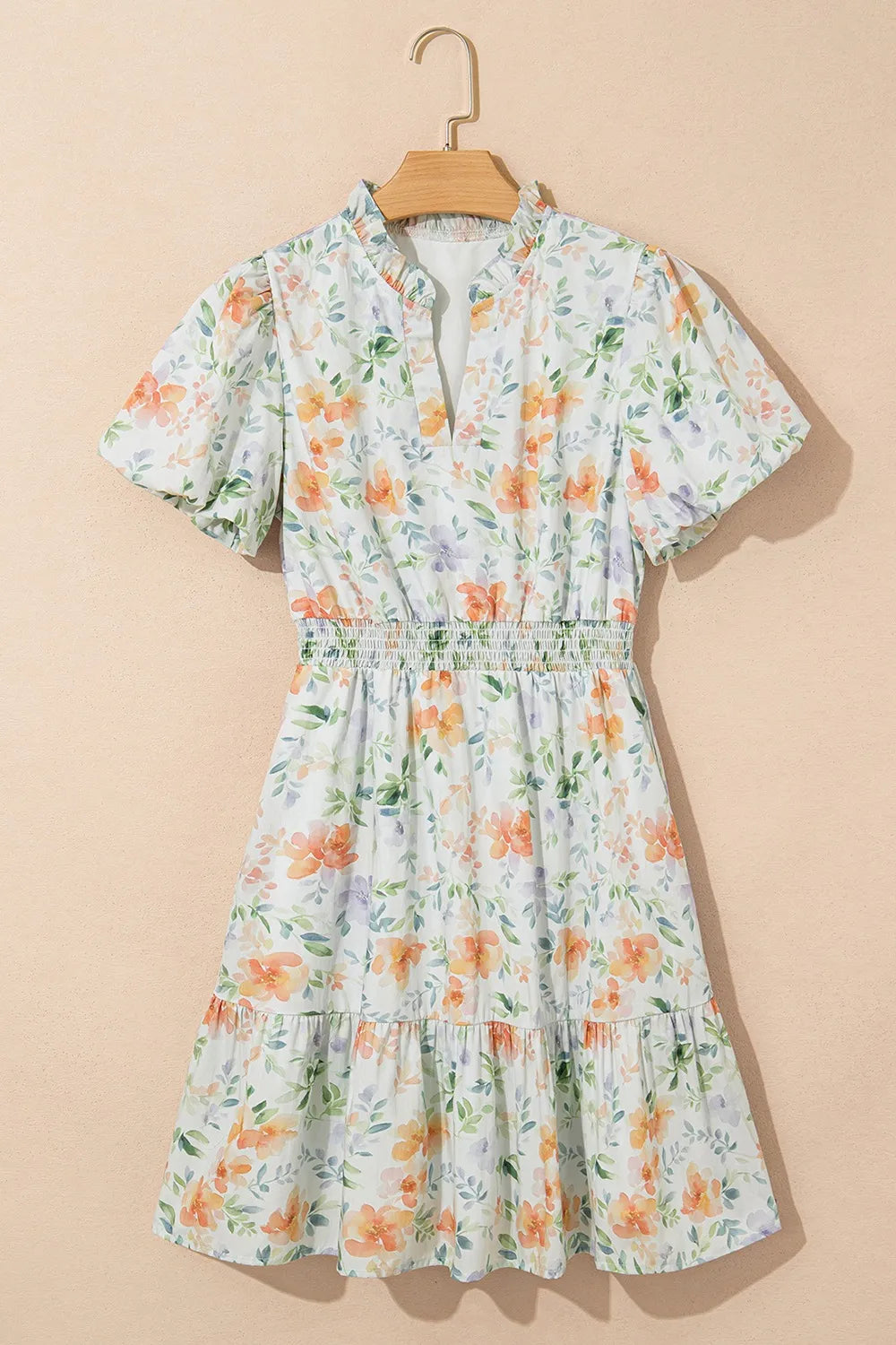 Frill Notched Puff Sleeve Dress Trendsi