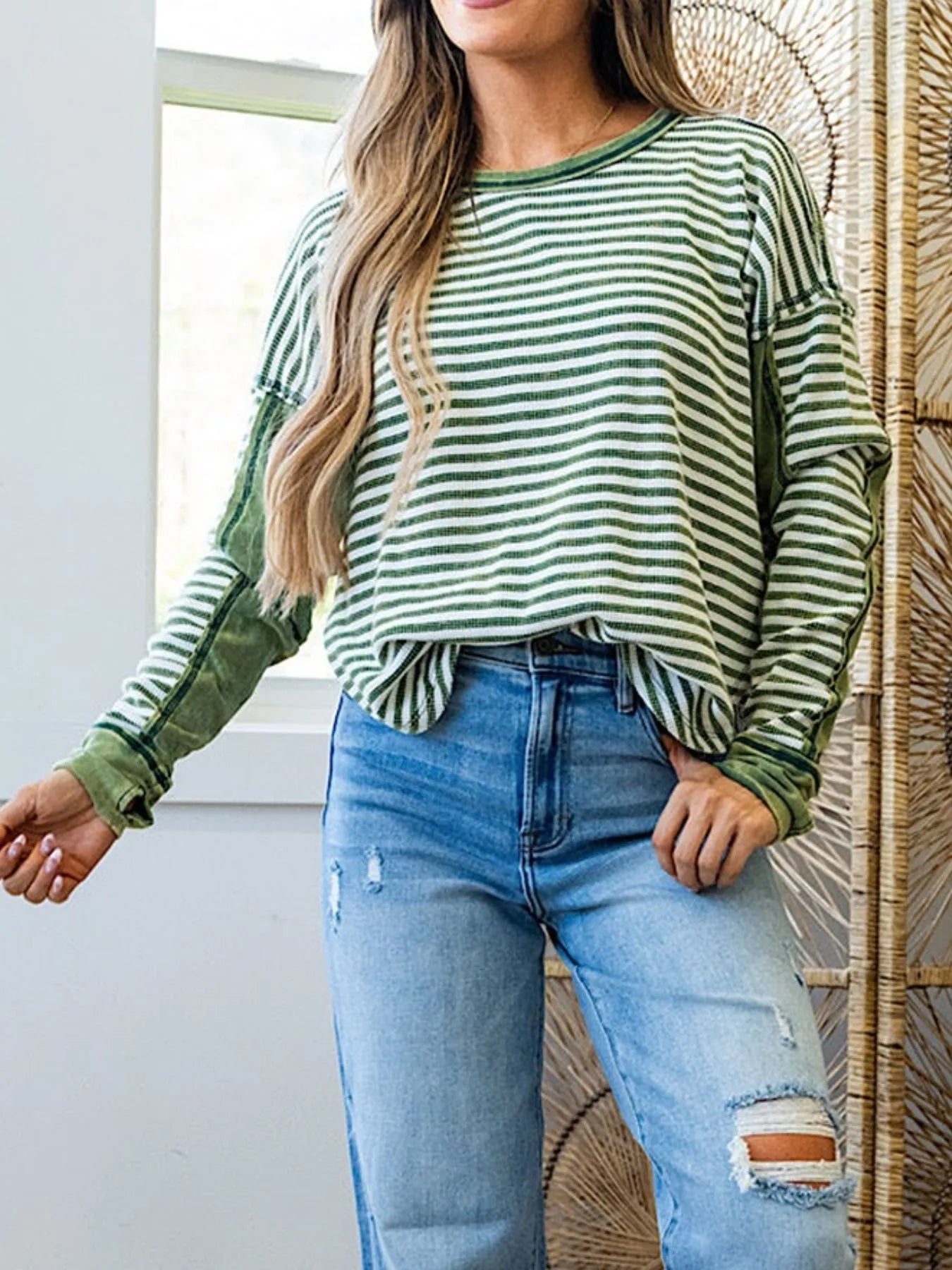 Striped Round Neck Long Sleeve Sweatshirt NicholesGifts