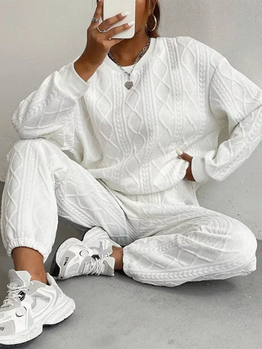 Texture Round Neck Top and Pants Set nicholesgifts