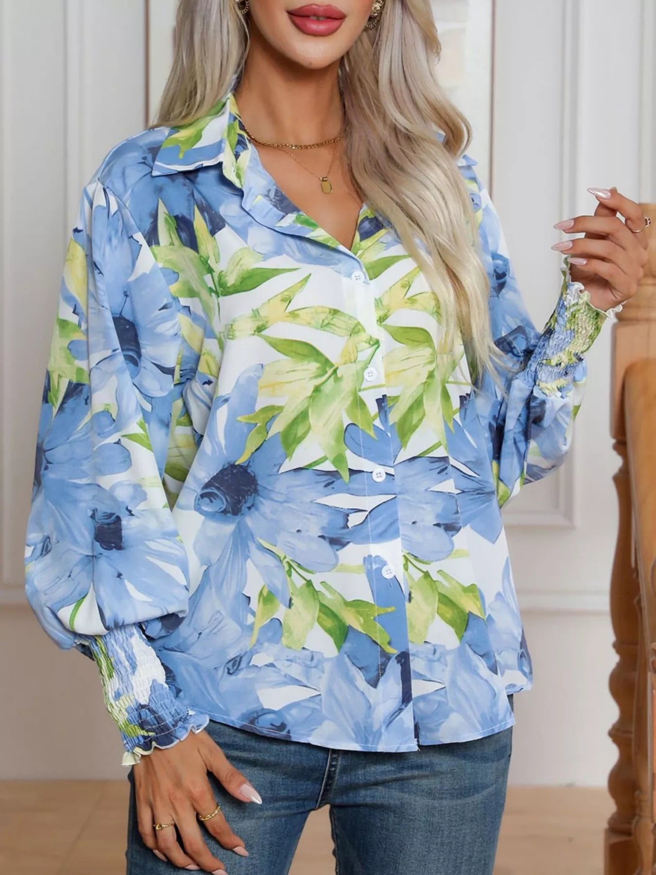 Printed Button Up Long Sleeve Shirt NicholesGifts