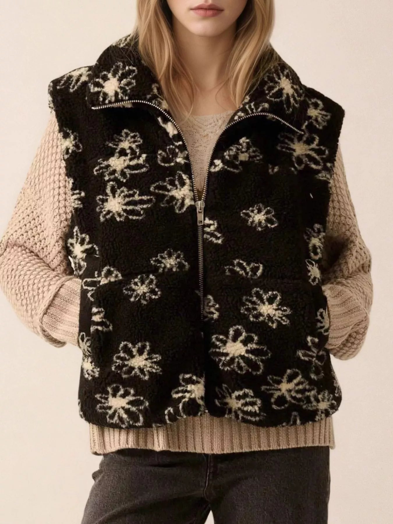 Zip Up Vest Coat with Pockets nicholesgifts