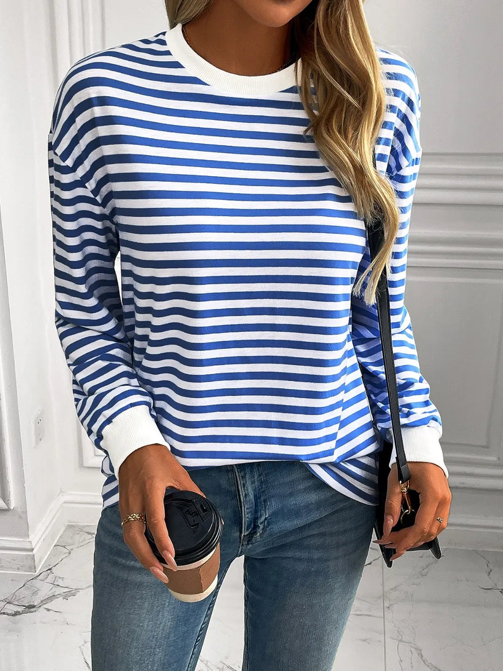 Ivy Lane Striped Round Neck Long Sleeve Sweatshirt Trendsi