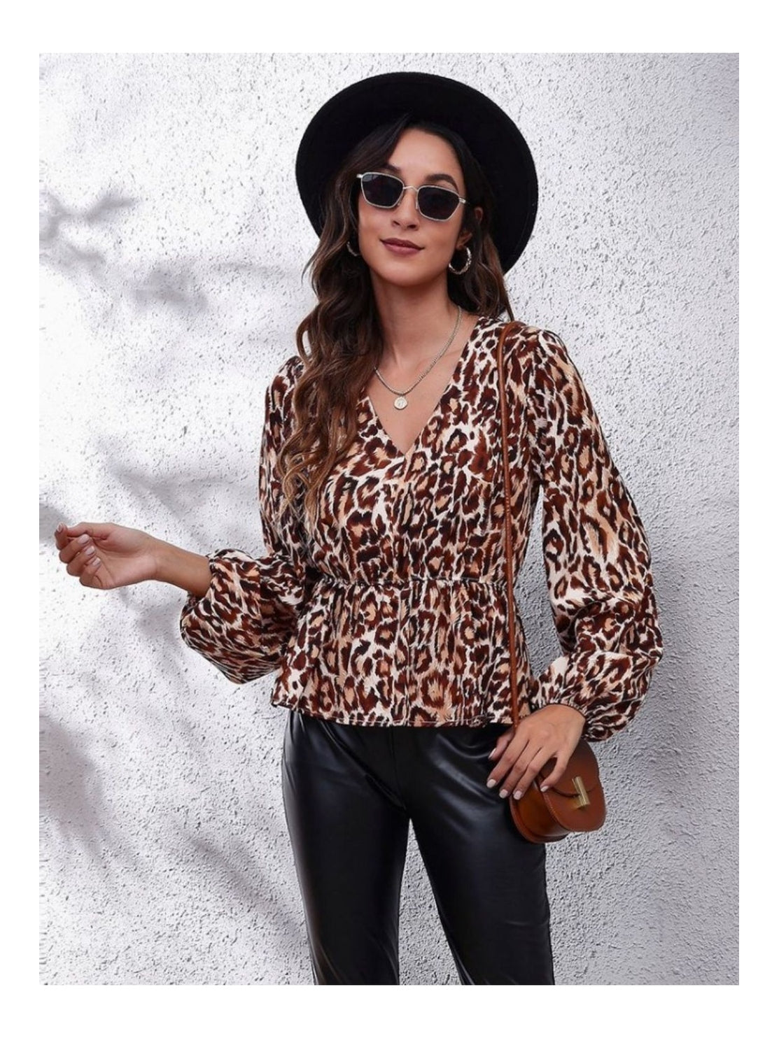 Women Ruched Printed V-Neck Long Sleeve Blouse nicholesgifts