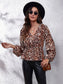 Ruched Printed V-Neck Long Sleeve Blouse nicholesgifts