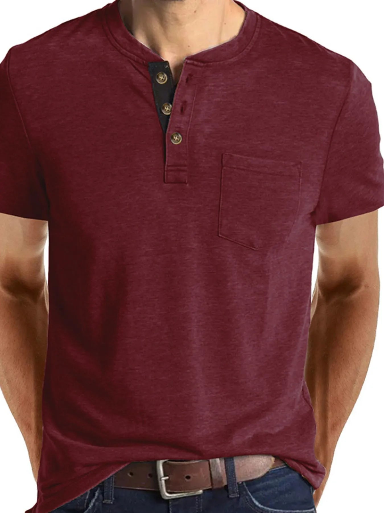 Men's Full Size Classic Henley Pocket Polo T-Shirt Plus Size NicholesGifts