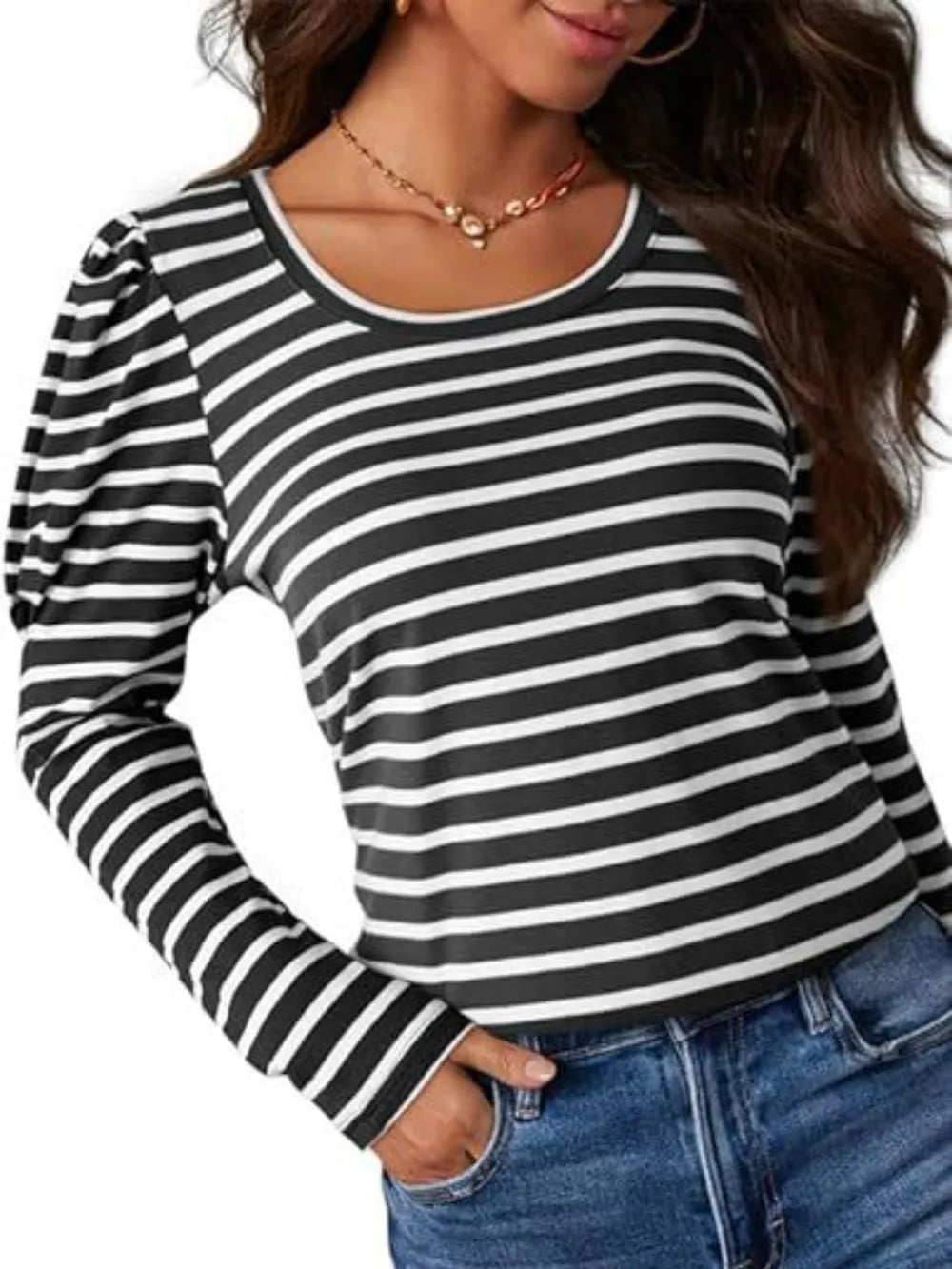 Striped Round Neck Long Sleeve T-Shirt NicholesGifts