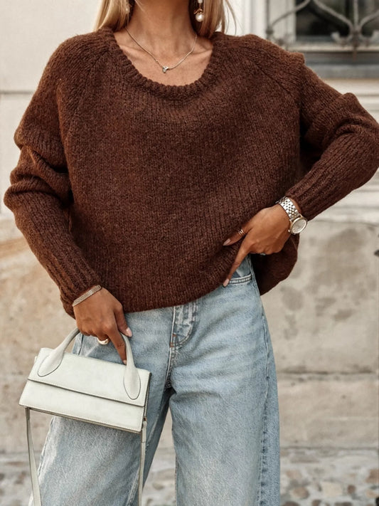 Women Round Neck Drop Shoulder Sweater