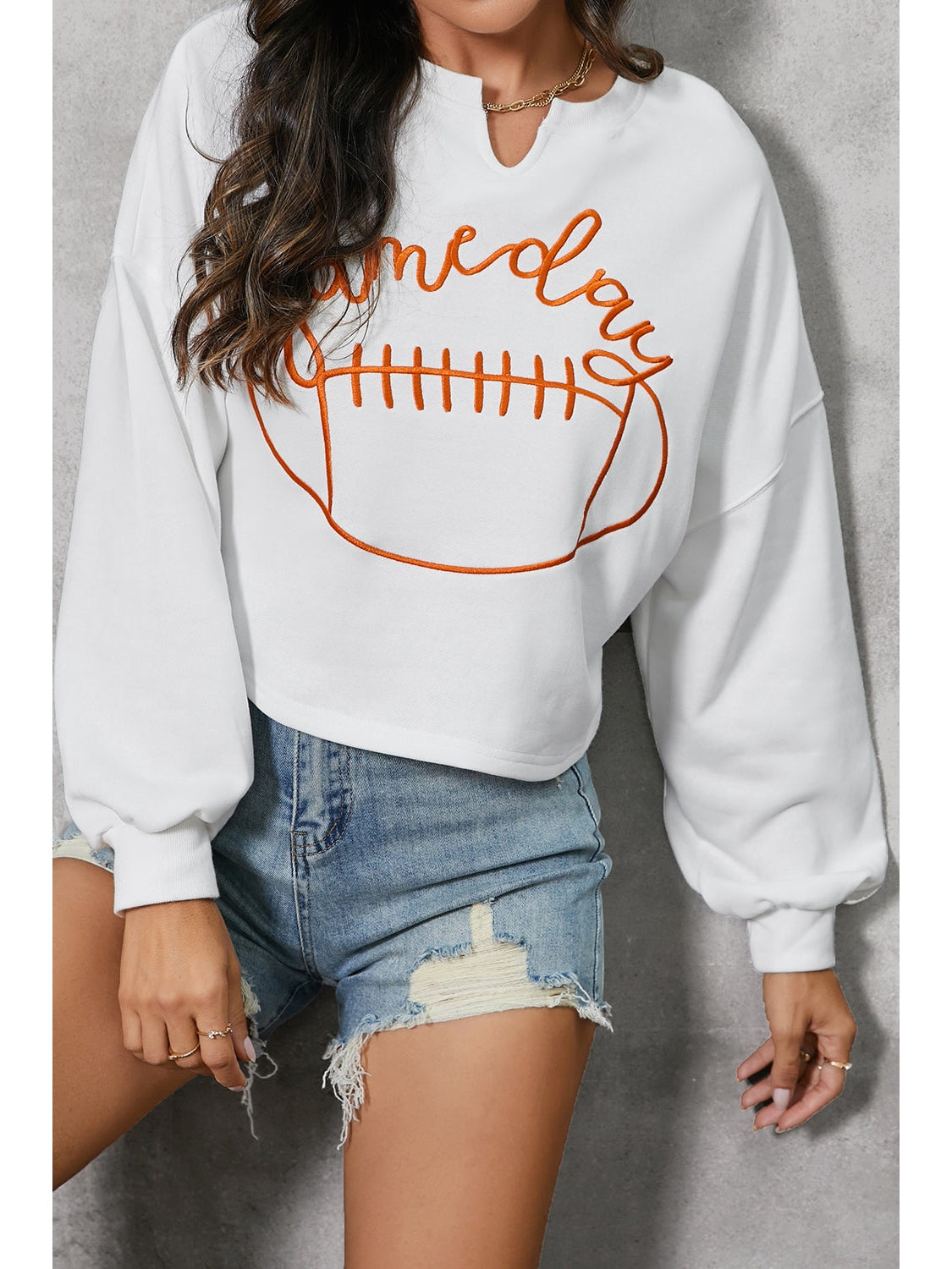 Women Game Day Football Graphic Notched Sweatshirt nicholesgifts