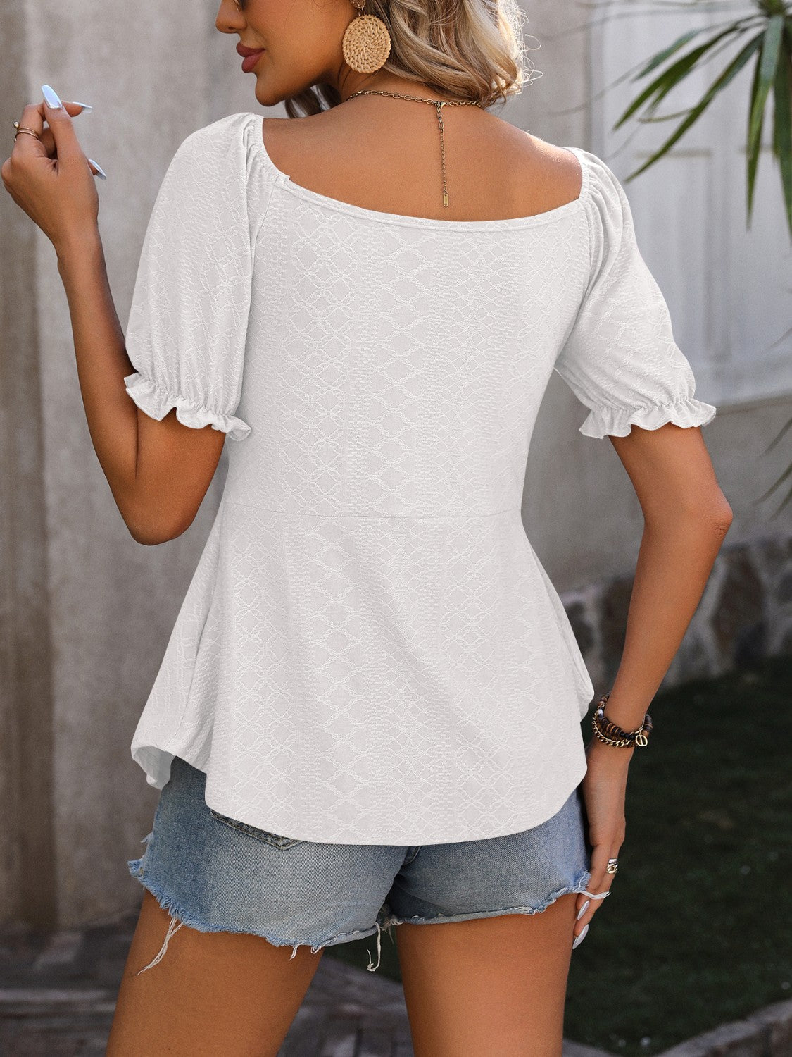 Ruched V-Neck Flounce Sleeve Blouse nicholesgifts